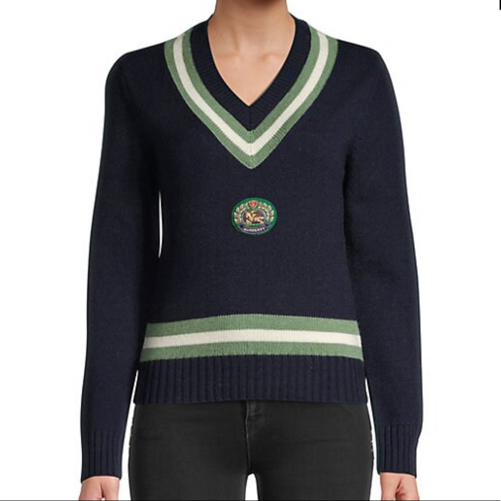 Authentic Burberry Morice Wool & Cashmere V-neck Sweater In Navy